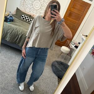 Free people green boxy crop tee